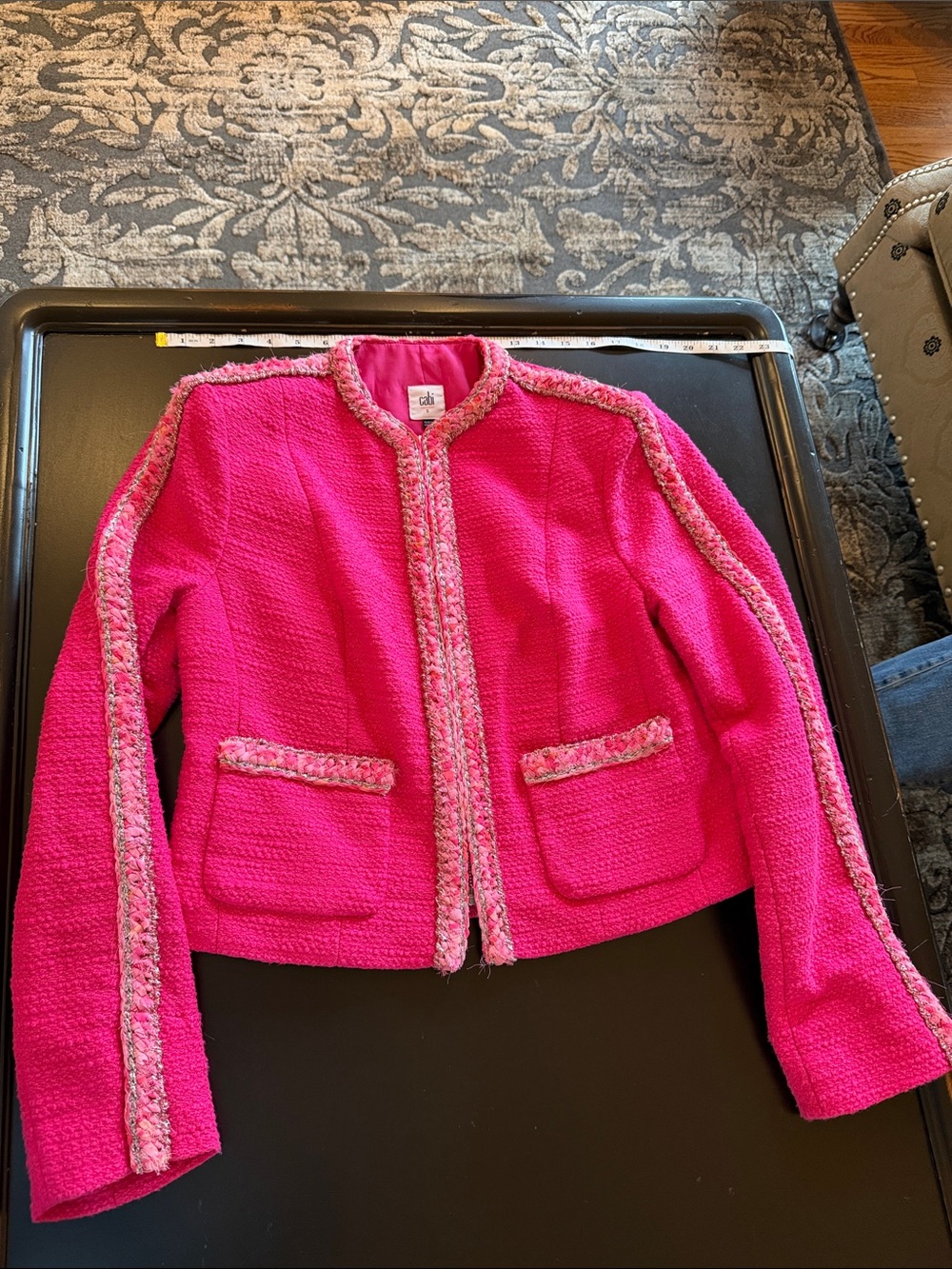 CAbi Hot Pink Tweed Cropped Jacket#6466